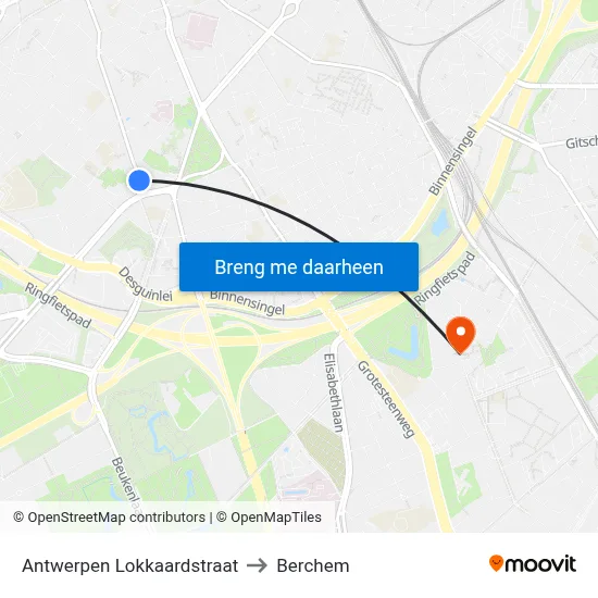 Antwerpen Lokkaardstraat to Berchem map