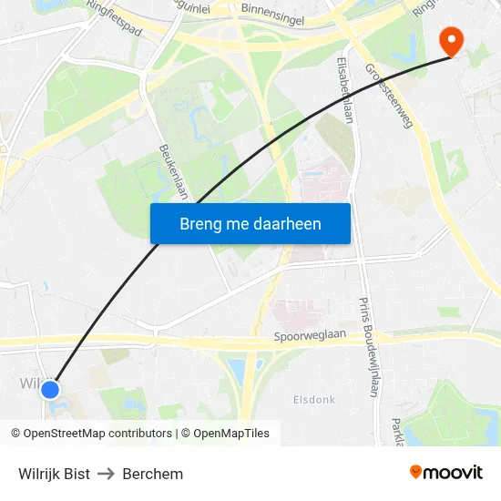 Wilrijk Bist to Berchem map