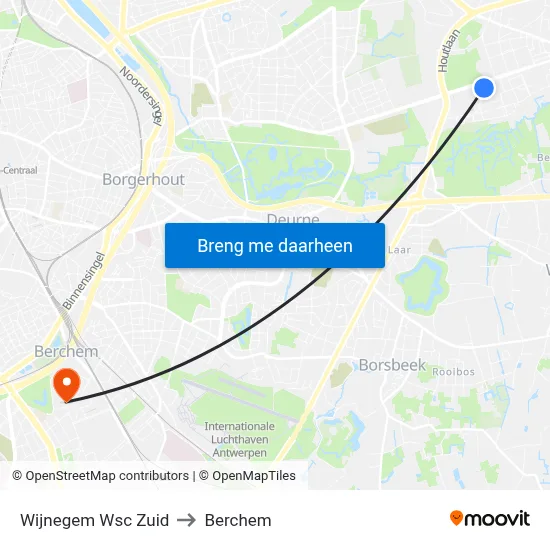 Wijnegem Wsc Zuid to Berchem map