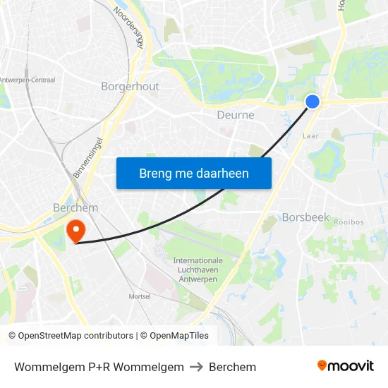 Wommelgem P+R Wommelgem to Berchem map
