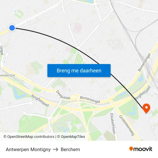 Antwerpen Montigny to Berchem map
