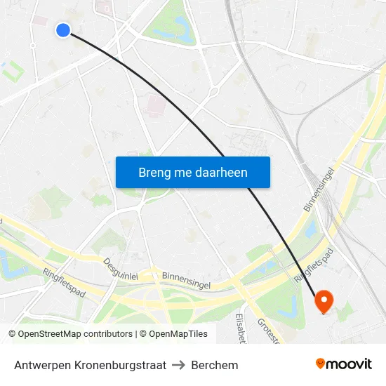 Antwerpen Kronenburgstraat to Berchem map