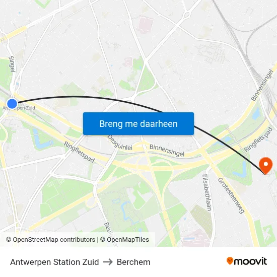 Antwerpen Station Zuid to Berchem map
