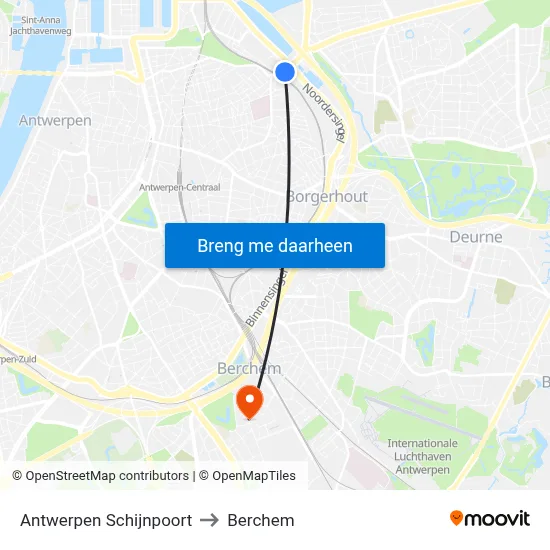 Antwerpen Schijnpoort to Berchem map