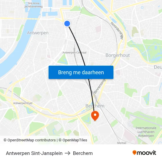 Antwerpen Sint-Jansplein to Berchem map