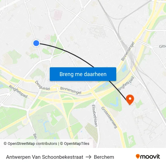 Antwerpen Van Schoonbekestraat to Berchem map