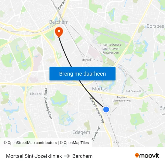 Mortsel Sint-Jozefkliniek to Berchem map