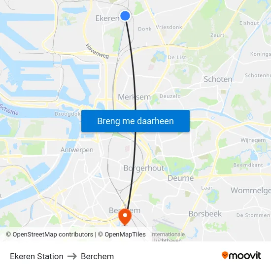 Ekeren Station to Berchem map
