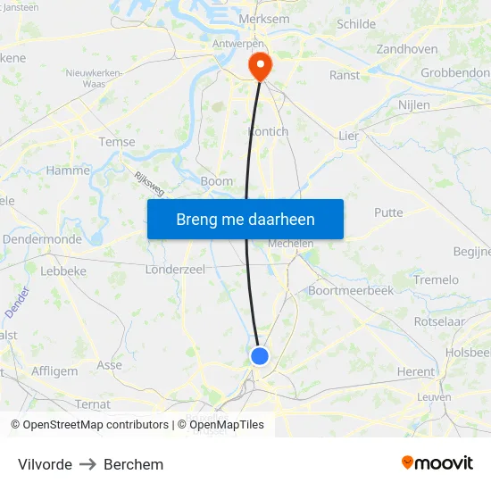Vilvorde to Berchem map