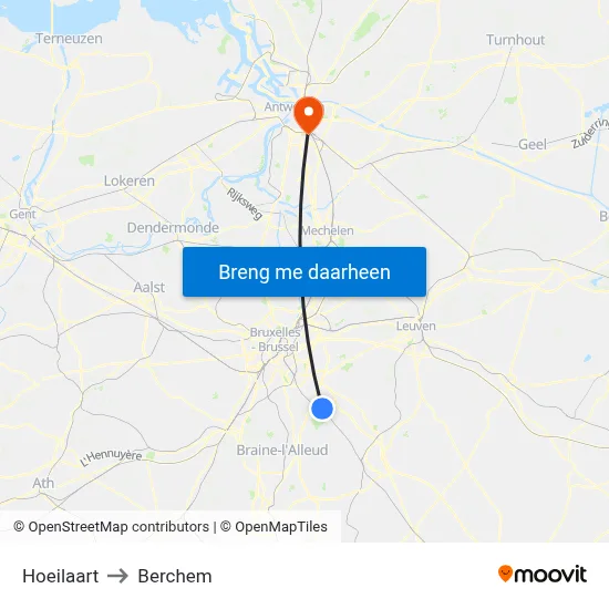 Hoeilaart to Berchem map