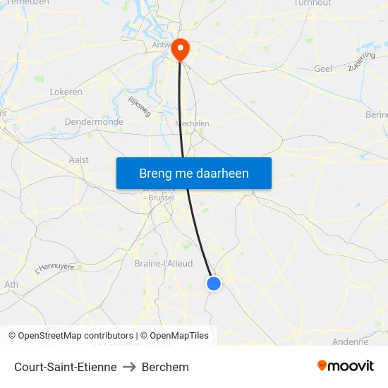 Court-Saint-Etienne to Berchem map