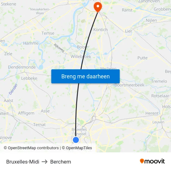 Bruxelles-Midi to Berchem map