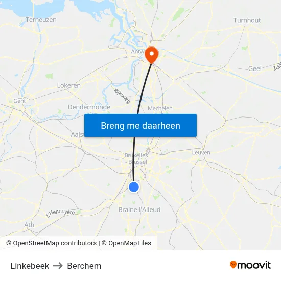 Linkebeek to Berchem map