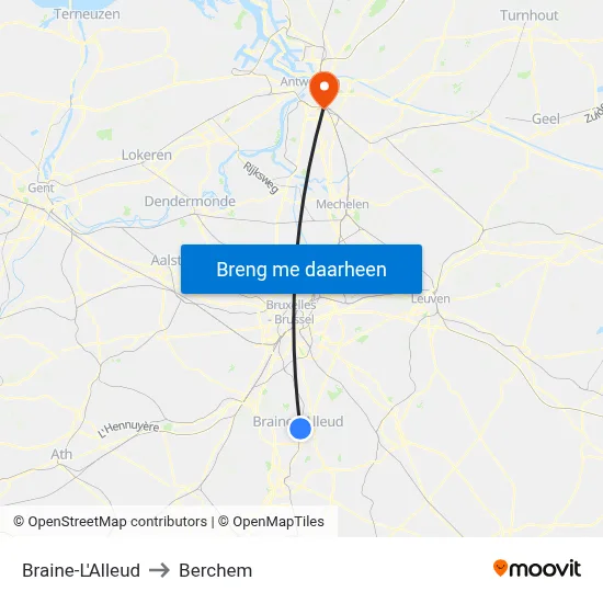 Braine-L'Alleud to Berchem map