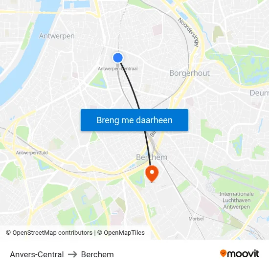Anvers-Central to Berchem map