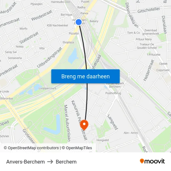 Anvers-Berchem to Berchem map