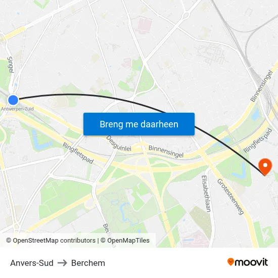 Anvers-Sud to Berchem map