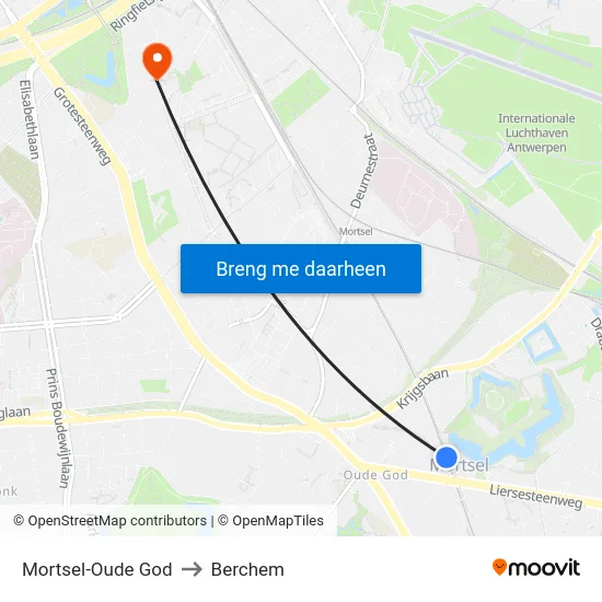 Mortsel-Oude God to Berchem map
