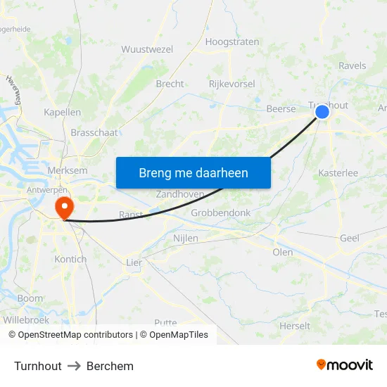 Turnhout to Berchem map