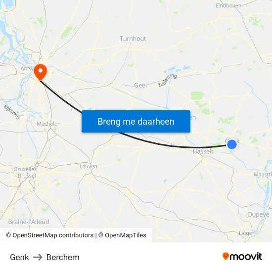 Genk to Berchem map
