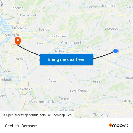 Geel to Berchem map