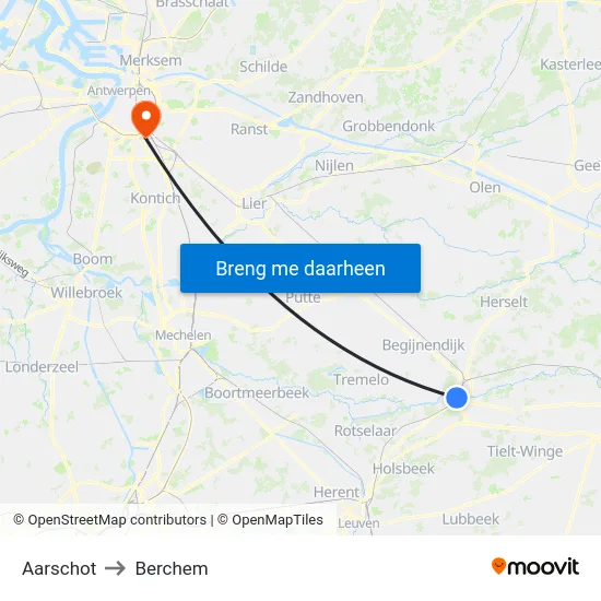 Aarschot to Berchem map