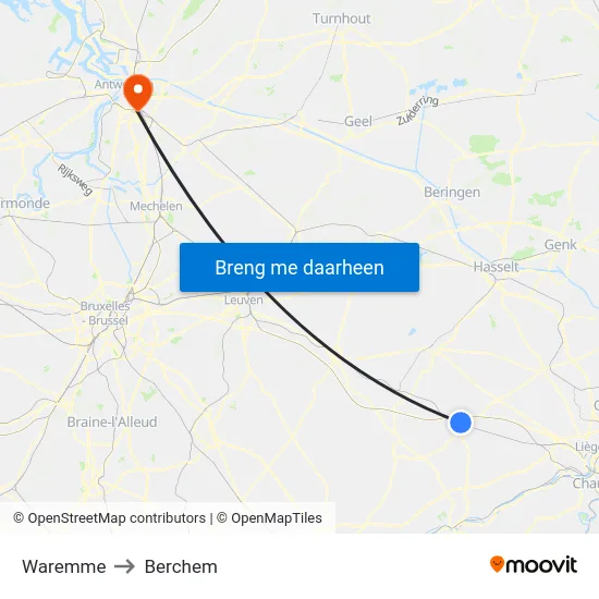 Waremme to Berchem map