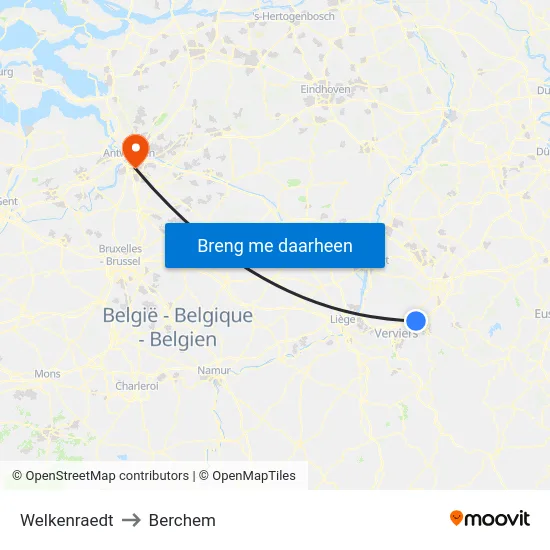 Welkenraedt to Berchem map