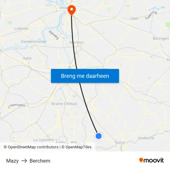 Mazy to Berchem map