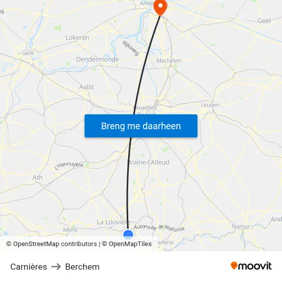 Carnières to Berchem map