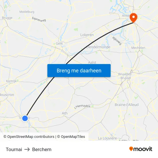 Tournai to Berchem map