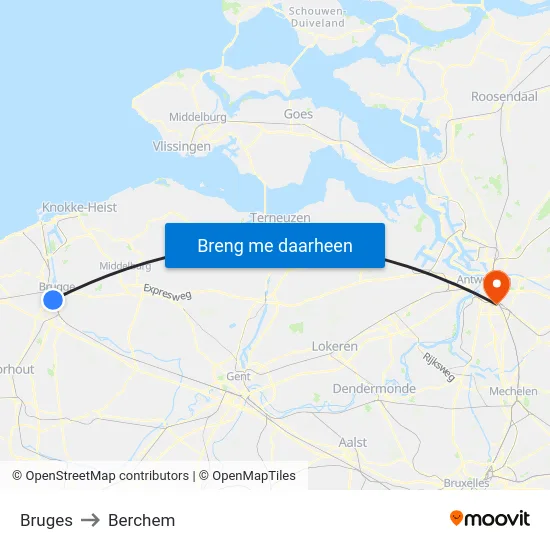 Bruges to Berchem map