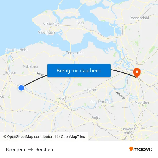 Beernem to Berchem map