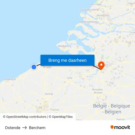Ostende to Berchem map