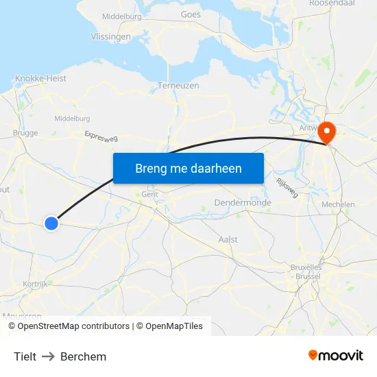 Tielt to Berchem map