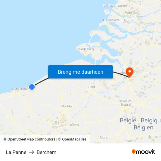 La Panne to Berchem map