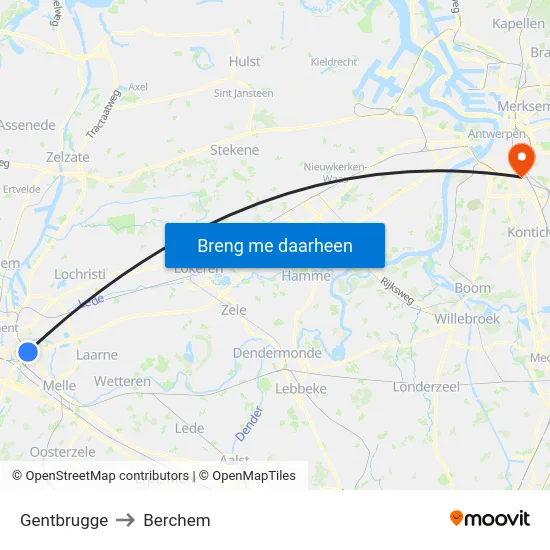 Gentbrugge to Berchem map