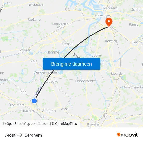Alost to Berchem map