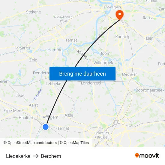 Liedekerke to Berchem map