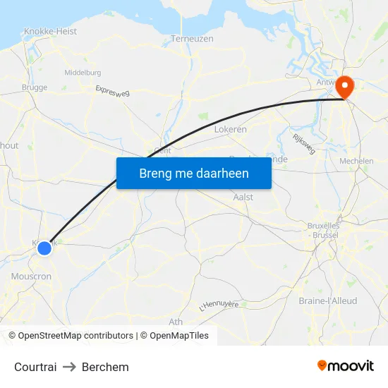 Courtrai to Berchem map