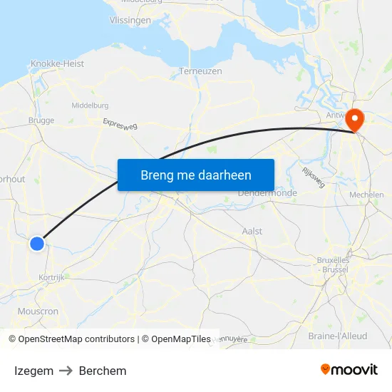 Izegem to Berchem map