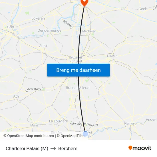 Charleroi Palais (M) to Berchem map