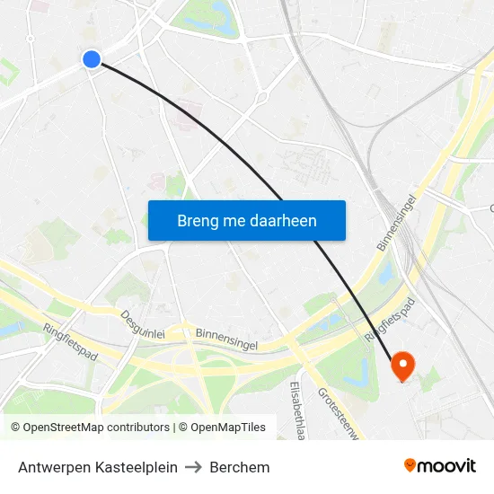 Antwerpen Kasteelplein to Berchem map