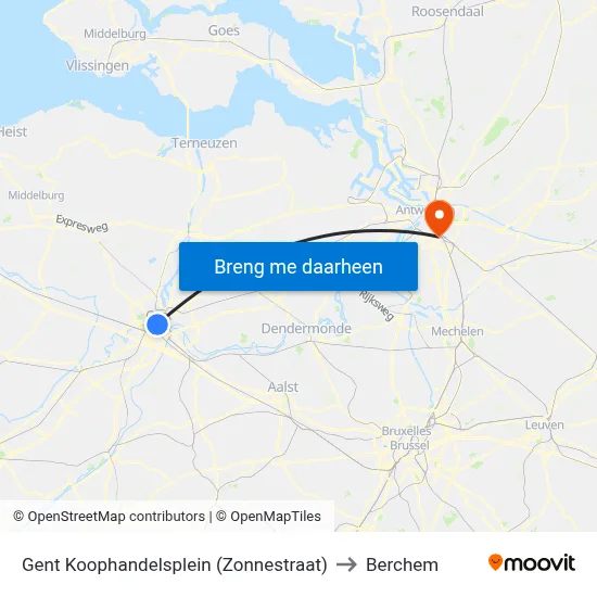 Gent Koophandelsplein (Zonnestraat) to Berchem map