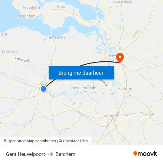 Gent Heuvelpoort to Berchem map