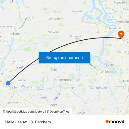 Melle Leeuw to Berchem map