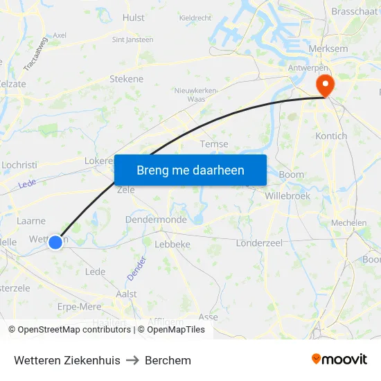 Wetteren Ziekenhuis to Berchem map