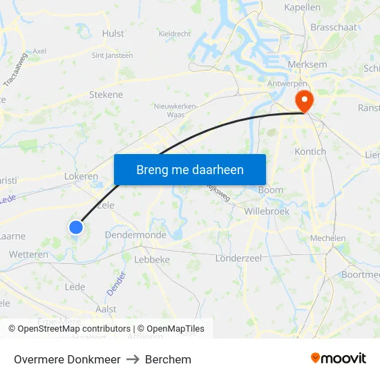 Overmere Donkmeer to Berchem map
