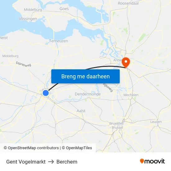 Gent Vogelmarkt to Berchem map