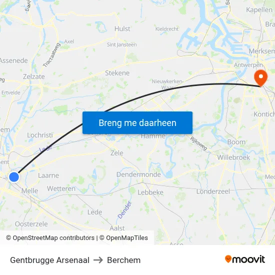 Gentbrugge Arsenaal to Berchem map